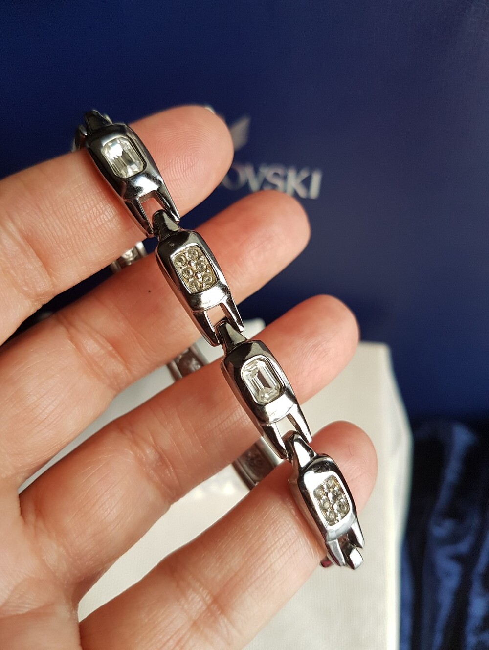 AUTHENTIC Swarovski Gunmetal Crystal Inlaid Tennis Bracelet Vintage
